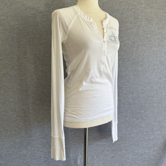 Abercrombie Fitch Y2K Graphic Henley Top Size M Buttons Long Sleeve Bella Swan - Picture 3 of 12